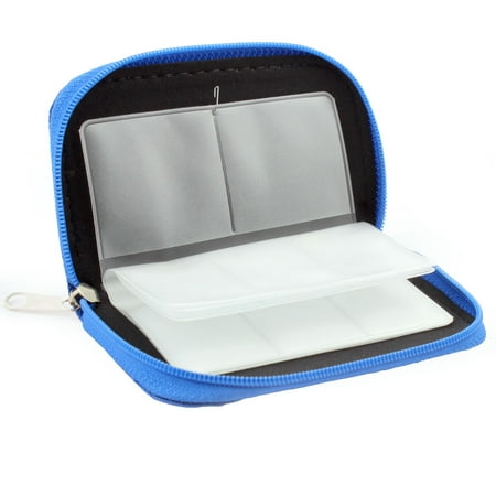 Nylon 22 Slots Storage Carrying Pouch Bag Case Blue for CF Micro SD Memory