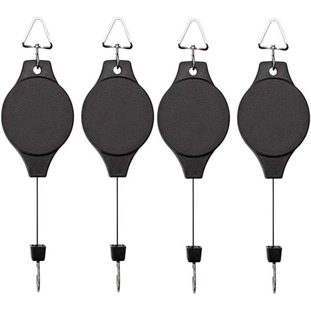Paquete de 4 poleas retráctiles para colgar plantas, para cestas de jardín, macetas y comederos para pájaros, colgar y tirar para regar o alimentar (negro, 4)