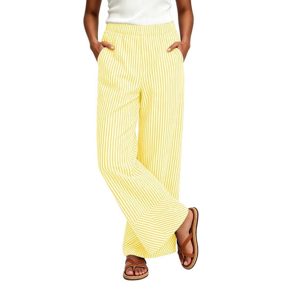 cocolona Womens Casual Striped Pajama Pants Elastic Waist Straight Wide Leg Beach Vacation Lounge Pants with Pockets