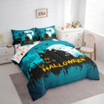 thumbnail image 3 of Manfei Halloween Castle 7 Pieces Bedding Comforter Set,Abstract Pumpkin Full Bedding Set Lightweight,Black Blue Fitted Sheet Flat Sheet,Ultra Soft Festival Home Decor,Reversible, 3 of 8