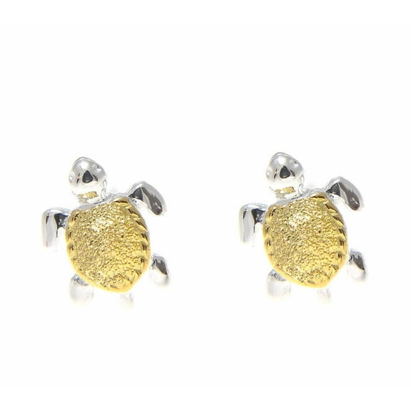 925 sterling silver 2 tone yellow gold plated Hawaiian sea turtle stud earrings extra small 7mm
