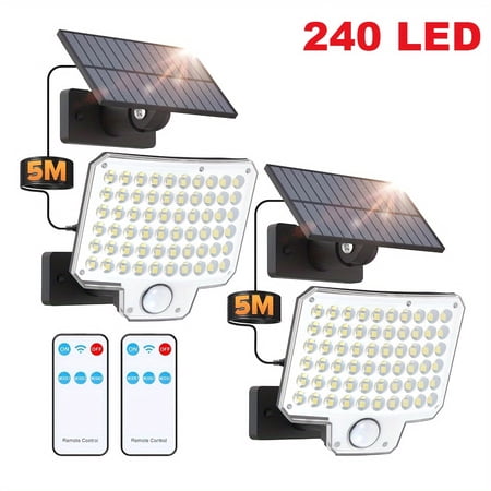1/2pcs Solar Lights Outdoor, 240 LED 3000LM Solar Powered Motion Sensor Outdoor Lights with Remote, 3 Lighting Modes, 16.4ft Cable, IP65 Waterproof Solar Security Lights for Garden Outdoor Outside