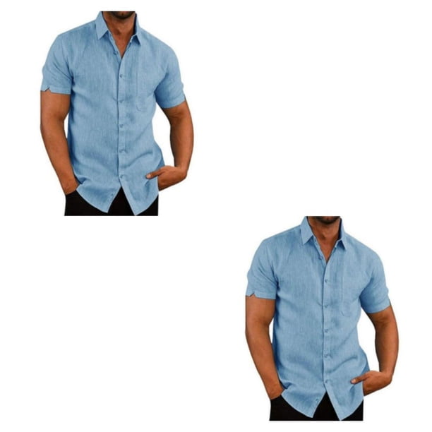 Sonducket Banquete Senderismo Camisa de un solo pecho para hombre Camisas de manga corta con botones de verano Ropa de moda Regalo de cumpleaños Azul L 2piezas