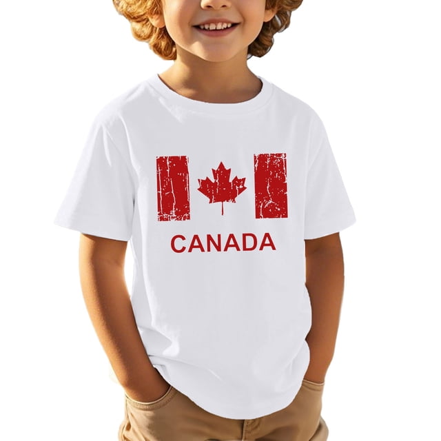 T-shirt Graphique Canadien pour Garçons Fête du Canada Drapeau Feuille d'Érable Imprimée Col Rond Manches Courtes Blouse Garçons Fête du Canada Décontracté Patriotic 1st July Mode Urbaine Filles Fierté du Canada Haut Graphique Décontracté