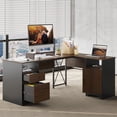thumbnail image 1 of Bestier L Shaped Desk with File Drawers, 63" x 47" Office Computer Desk with Storage Cabinet, Corner Desk with Monitor Stand & Modesty Panel for Home Office, Cherry, 1 of 9