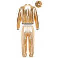 thumbnail image 2 of Yartina Kids Boys Girls Hip Hop Jazz Dance Costumes Shiny Metallic Bomber Jacket with Sweatpants Gold 14, 2 of 7