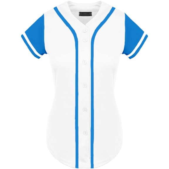 DIGITMON Women's Baseball Softball Jersey Button Down Premium Athletic T Shirts Uniform WHITETURQ, Medium