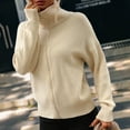 thumbnail image 2 of Aoochasliy Womens Sweaters Clothes Pullover Stand-up Collar Long Sleeve Zipper Solid Color Knit Tops, 2 of 5