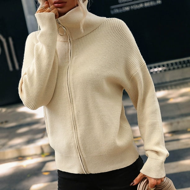 Puntoco suéter mujer moda cuello alto manga cremallera Color sólido suéter camisetas liquidación de Navidad Puntoco Puntoco-372