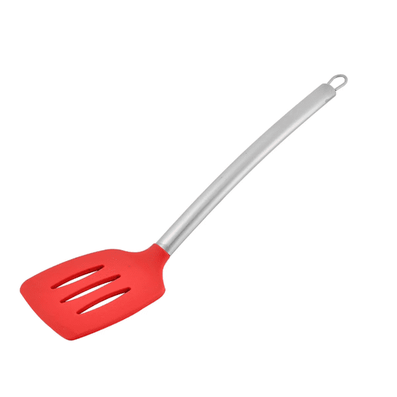 Kitchen utensils stainless steel handle silicone slotted pancake Turner spatula red