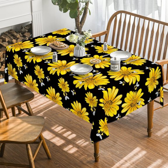 Sm:)e Sunflower Tablecloth for Summer Black 60x104 Inch