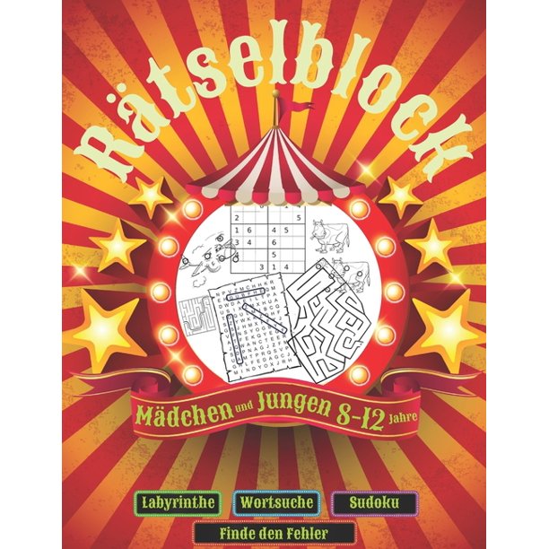 Rätselblock : Cooler Rätselspaß für Mädchen und Jungen 8-12 Jahre: Finde den Fehler, Labyrinthe, Wortsuche, Sudokus. (Paperback)
