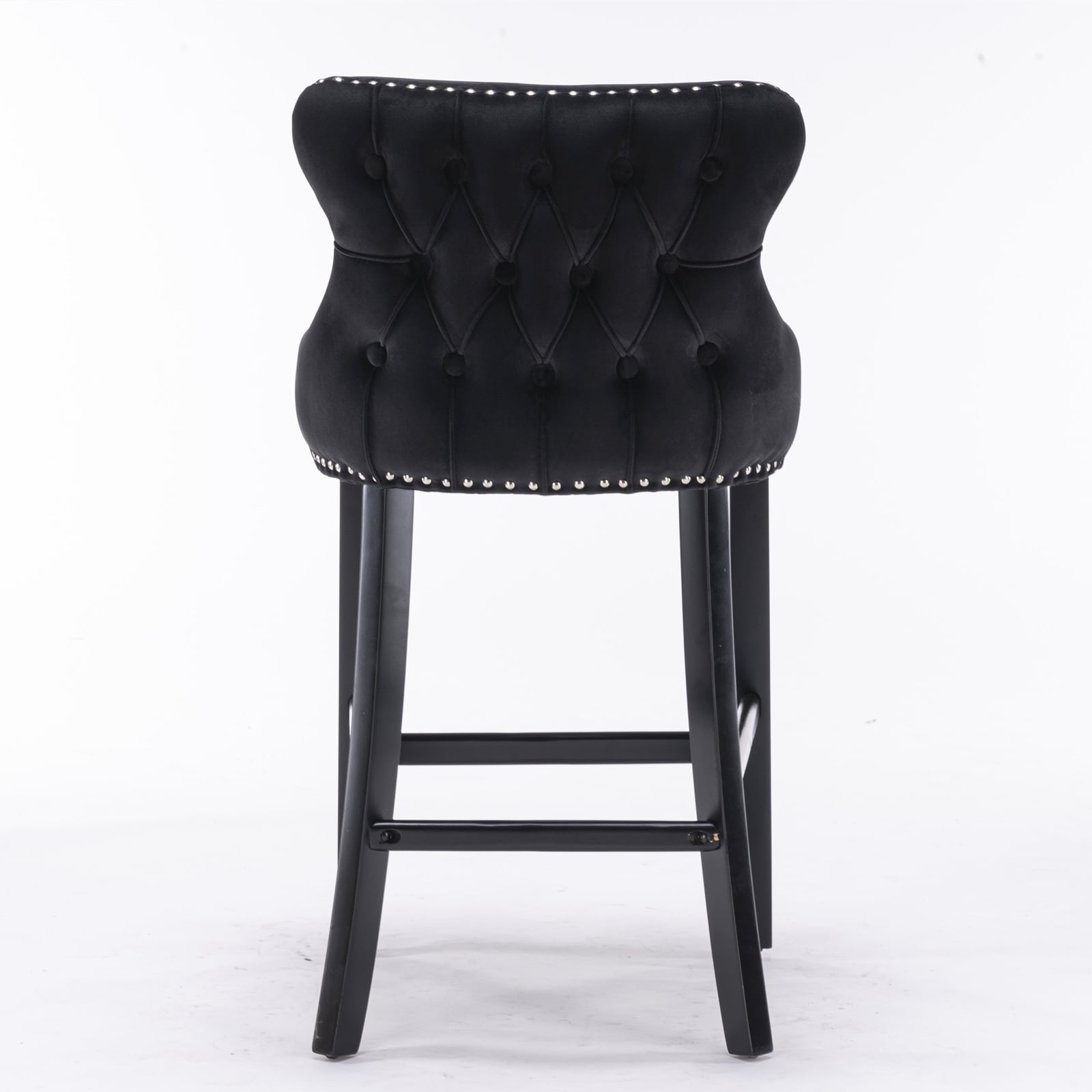 Yoneston Bar Stools Set of 2, Upholstered High-End Tufted Bar Stool with Nailhead Trim & Wooden Legs, Modern Velvet Bar Chair with Leisure Style for Bar, Kitchen Island, Black
