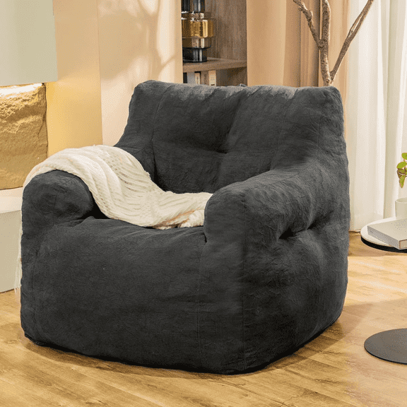 LinkRomat Large Bean Bag Chair for Adults, Oversized Velvet Beanbag Chair, Big Comfy Lounger for Living Room, Bedroom, Gaming Room