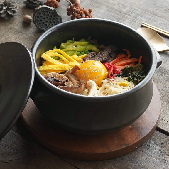Korean Stone pot with Lid & Platter, Clay Pot for Cooking Hot Pot Dolsot Bibimbap and Soup Cookware$$Home Decor, Kitchen, & Other