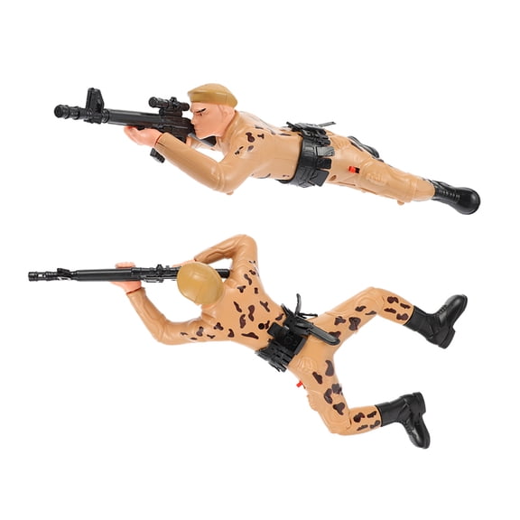 DEEPCRAFF 2Pcs Light Brown Army Crawling Action Figures with Unique Design and Craftsmanship