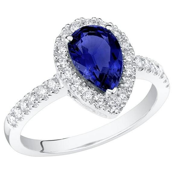 PEORA 14K White Gold Created Blue Sapphire and Lab Grown Diamond Ring for Women, 2.45 Carats Total, 9x6mm Pear Shape, Size 8.5