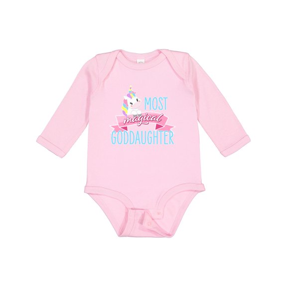 Inktastic Most Magical Goddaughter- cute unicorn Girls Long Sleeve Baby Bodysuit