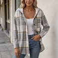 thumbnail image 4 of ZZkhGO Women's Plaid Hooded Button‑Front Cardigan Coat Long Sleeve Oversized Outerwear with Chest Pocket, 4 of 6