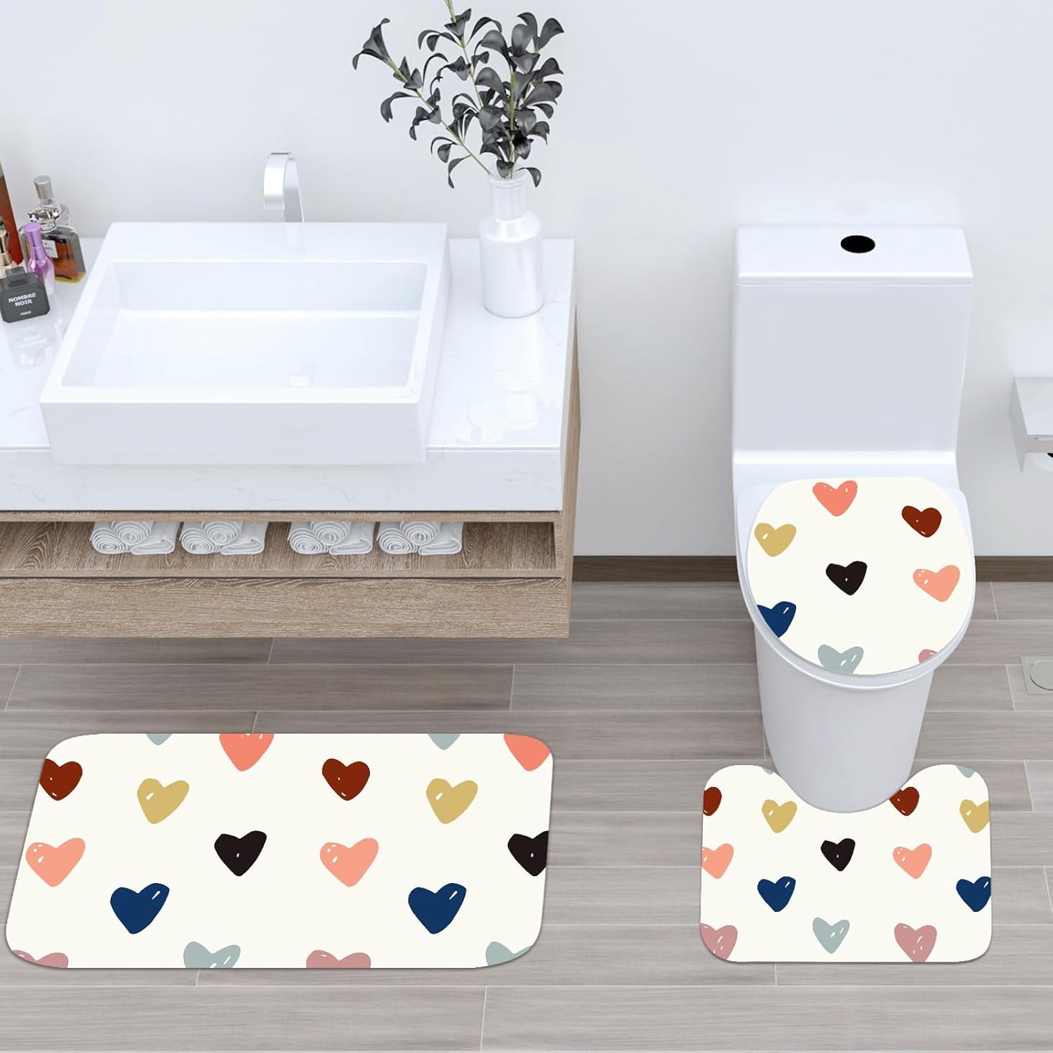 4 Pieces Cartoon Bear Shower Curtain Set Kawaii Bathroom Accessories, Toilet Lid and Non-Slip Rugs,Cute Waterproof Shower Curtain Bathroom Accessories Sets Home Decor,12 Hooks,72 x 72 Inches