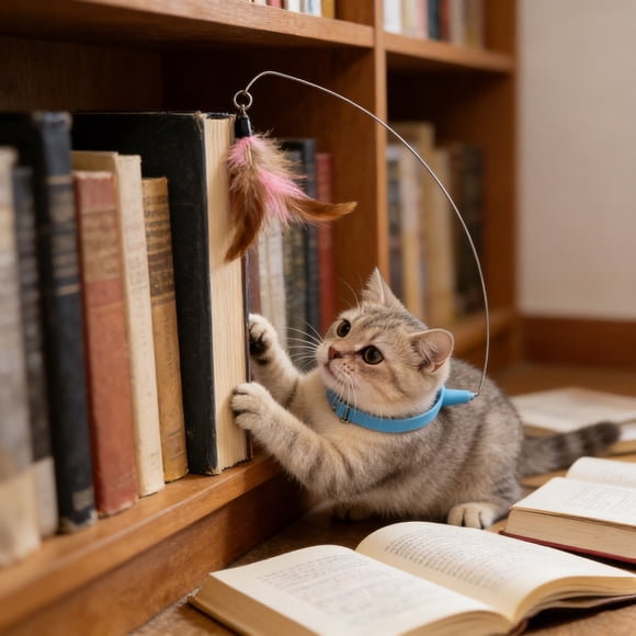 Interactive Cat Entertainment Wand with Adjustable Collar Attachment for Indoor Exercise and Interactive Play