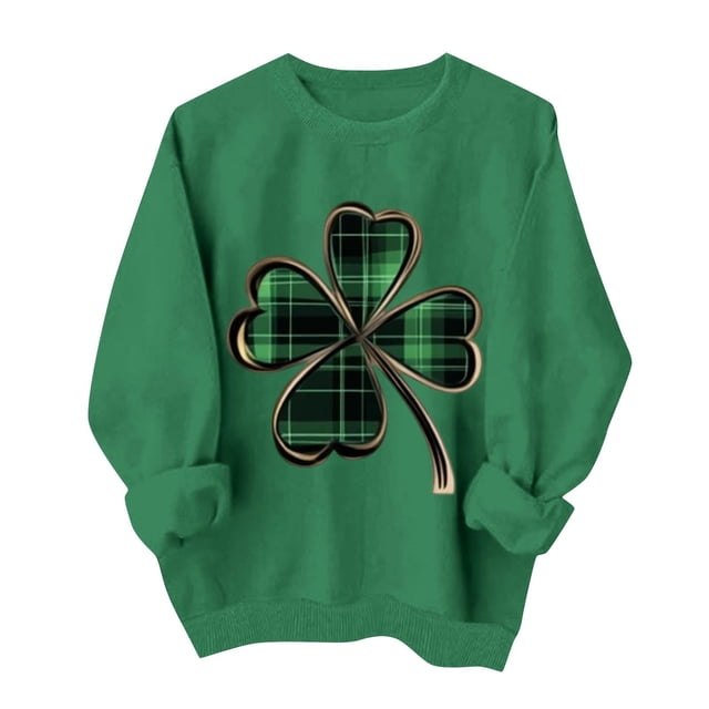 Wo-Fusoul Chandail pour Femmes, chandail à Manches Longues Col Rond, Haut Décontracté Imprimé pour la Saint-Patrick, Design Sans Capuche