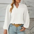 thumbnail image 2 of Giftesty Womens T-Shirts Clearance Women's Summer Solid Lace V-Neck Bubble Long Sleeve Solid T-Shirt Loose Top, 2 of 6