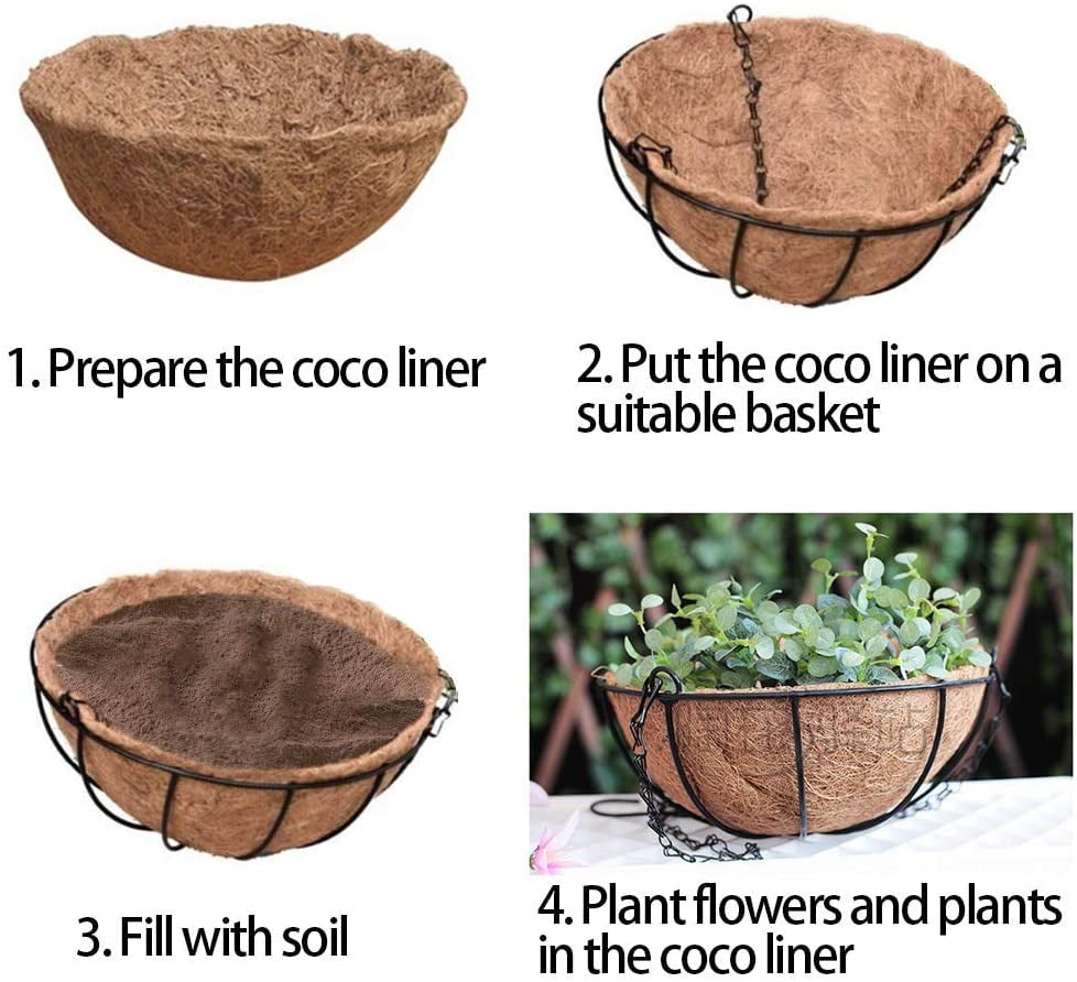 CABASAA Thick Coco Coir Liners for Hanging Planter Basket 3 100% Natural Round Coconut Fiber Replacement Liners 12 Inch 