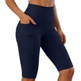 thumbnail image 2 of Juesizh Womens Leggings Solid Color Pockets Half Yoga Pants Athletic Casual High Waist Tummy Control Workout Leggings, S-2XL, 2 of 7