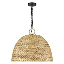 Golden Lighting Rue 5-light Pendant in Matte Black and Woven Sweet Grass shade