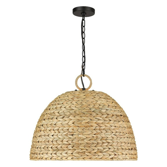 Golden Lighting Rue 5-light Pendant in Matte Black and Woven Sweet Grass shade