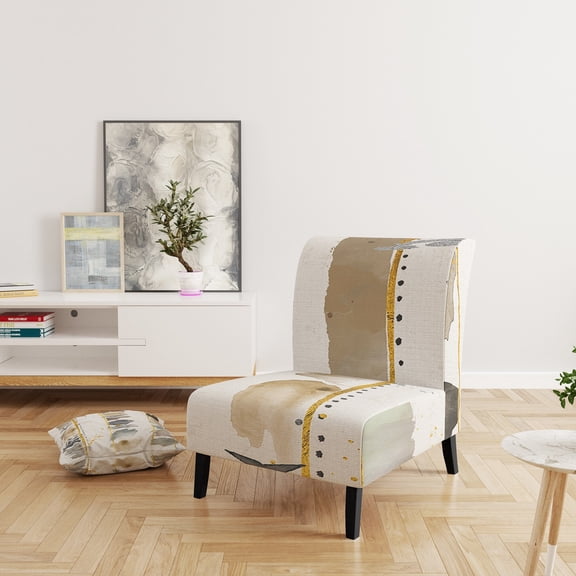 Designart "Abstract Gold Birch Trees I" Upholstered Modern Accent Chair - Arm Chair