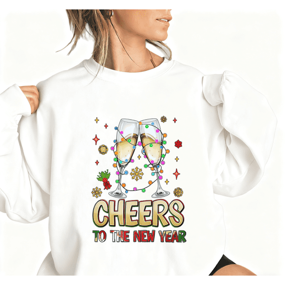 New Year Cheers Glasses Print Sweatshirt Graphic Sweatshirt White S-3XL Tops