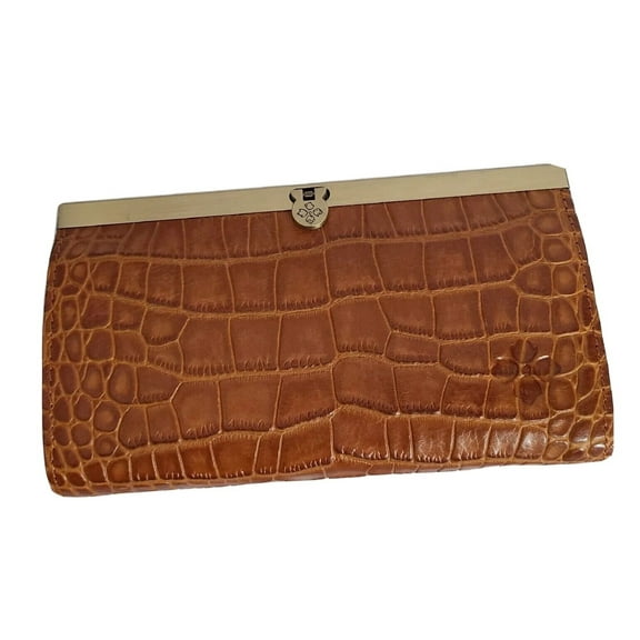 Patricia Nash Leather CAUCHY  Bi-Fold CROCO Organizer Wallet RFID ~ British Tan