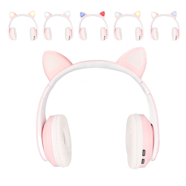 Auriculares inalámbricos con orejas de gato, de sonido de graves, auriculares Ajustables para niños, conuces liderados, diseño plegable, para niños para niños