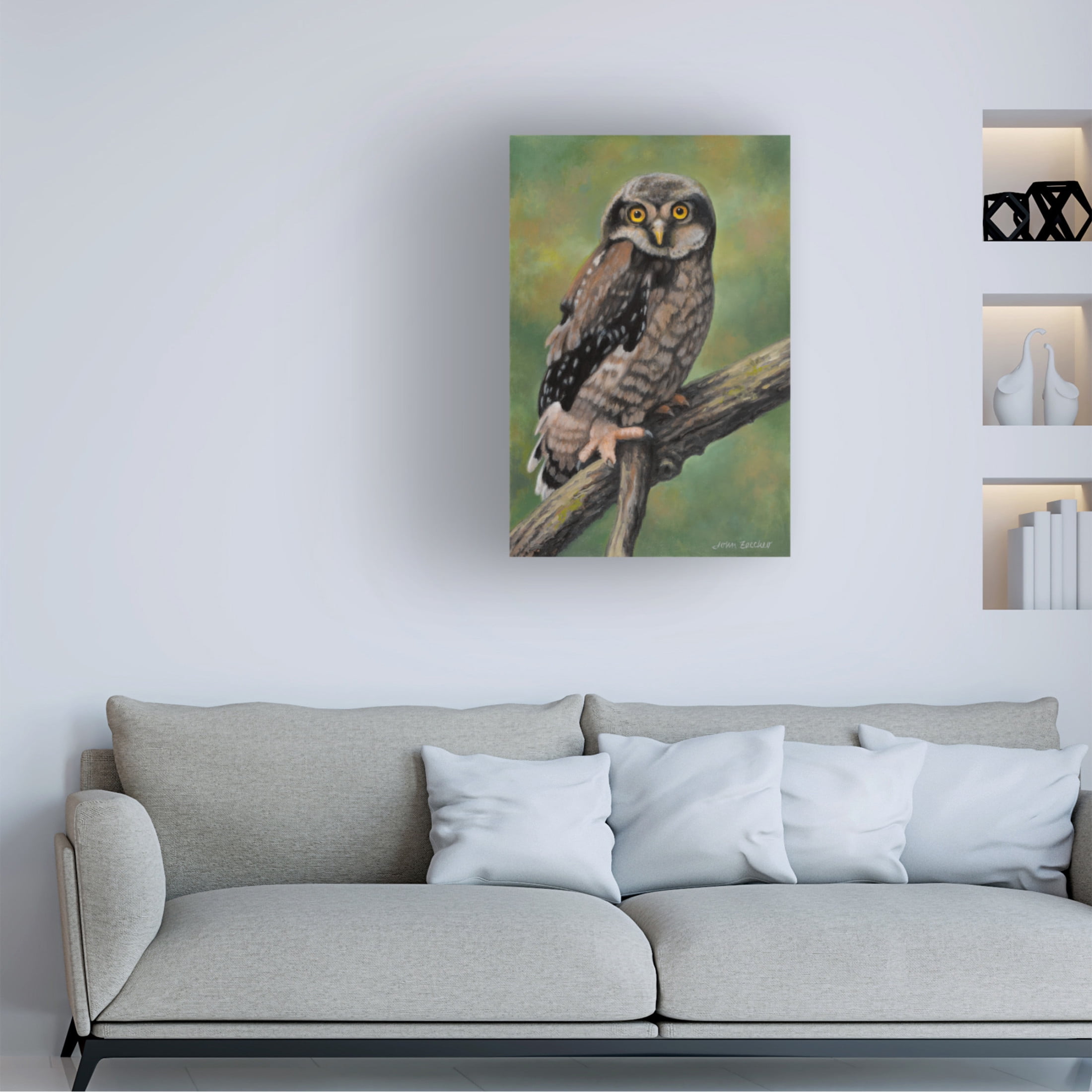 Canvas Wall Art - John Zaccheo 'Northern Hawk Owl' Wall Art for Living Room, Bedroom, or Office Décor by Trademark Fine Art - 30 x 47 Inches