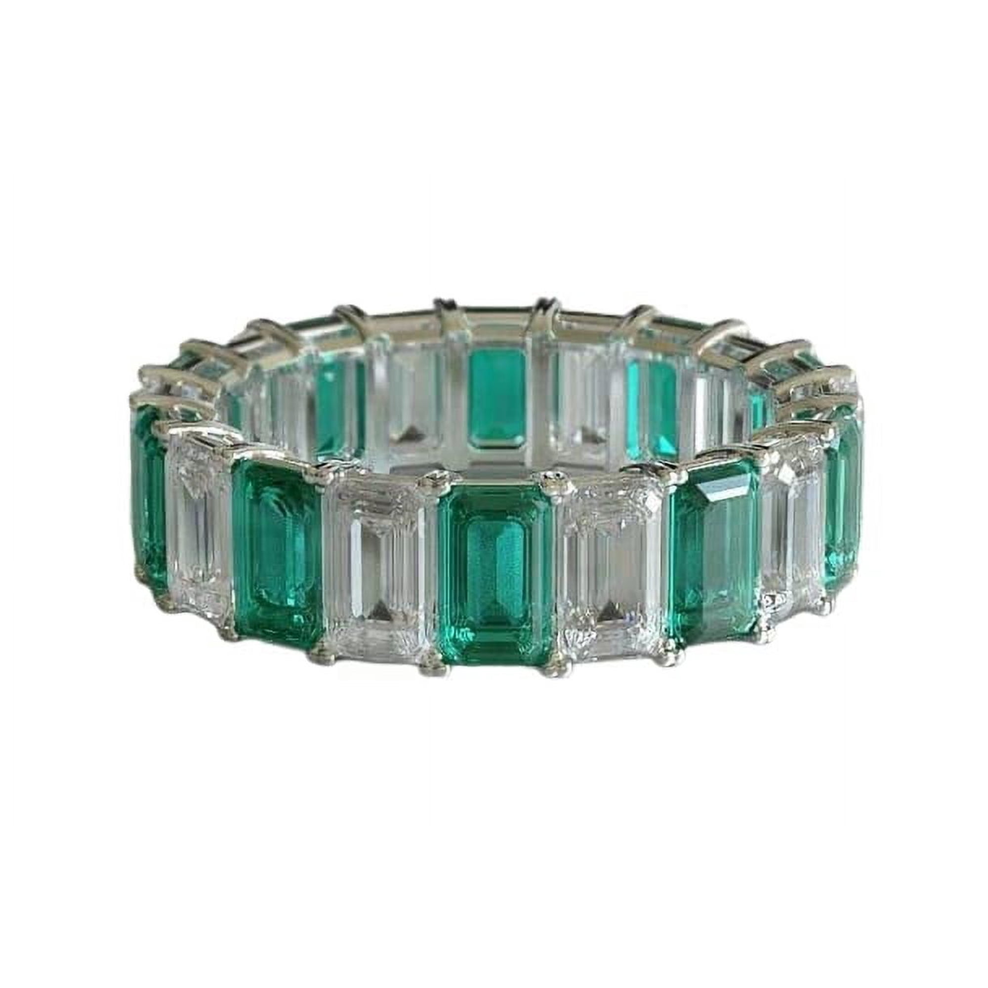 HeartsAndYou 4ct Natural Emerald & Alternate Diamond Full Eternity Band 14k SOLID White Gold