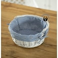 thumbnail image 5 of Traditional White Round Willow Gift Basket with Blue and White Gingham Liner and Sturdy Foldable Handles, Food Snacks Storage Basket, Small, 5 of 7