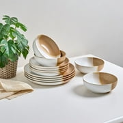 Sango Phoebe 12-Piece Caramel Round Dinnerware Set, Stoneware, Service for 4