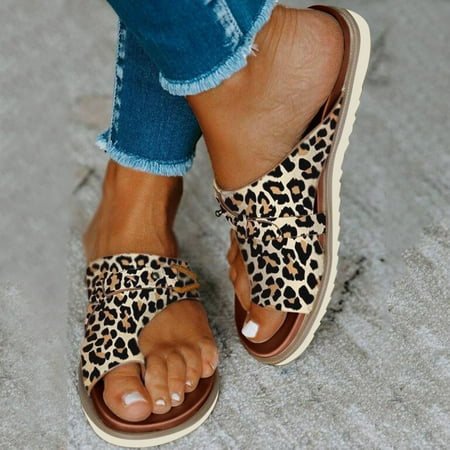 

FZM Women shoes Leisure Roman Style Leopard Print Women s Summer Non Slip Slip On Flat Beach Open Toe Breathable Sandals Shoes Slippers