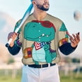 thumbnail image 6 of Balery Cool Dino Playing Skateboard Baseball Jersey for Men Casual Button Down Shirts Short Sleeve Active Team Sports Uniform-Medium, 6 of 9