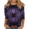 thumbnail image 2 of Yeaiivve 3/4 Sleeve Tunic Tops for Women Halloween Spider Web Printed Tee Plus Size Casual Loose Fit T-Shirts Soft Crewneck Holiday Graphic Tees XL, 2 of 5
