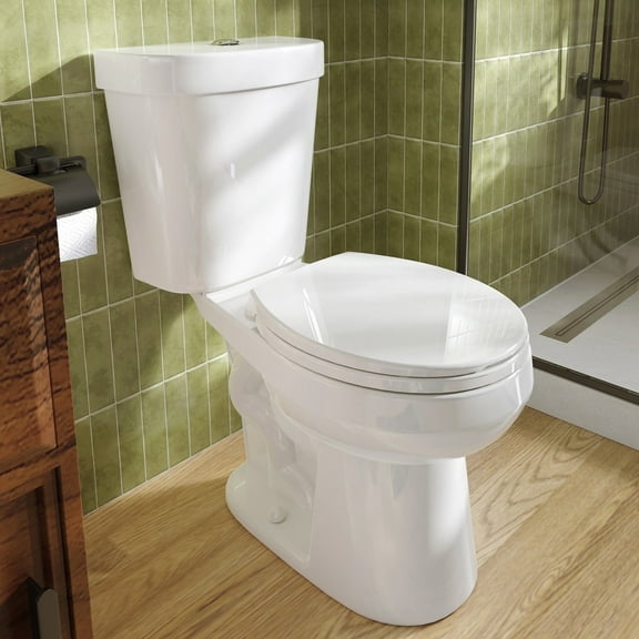 HOROW HWTT-R01D 1.28 GPF Two-Piece Round Chair Height Floor Mounted Toilet, Elongated Comfort Bathroom Toilet, Power Flush, White