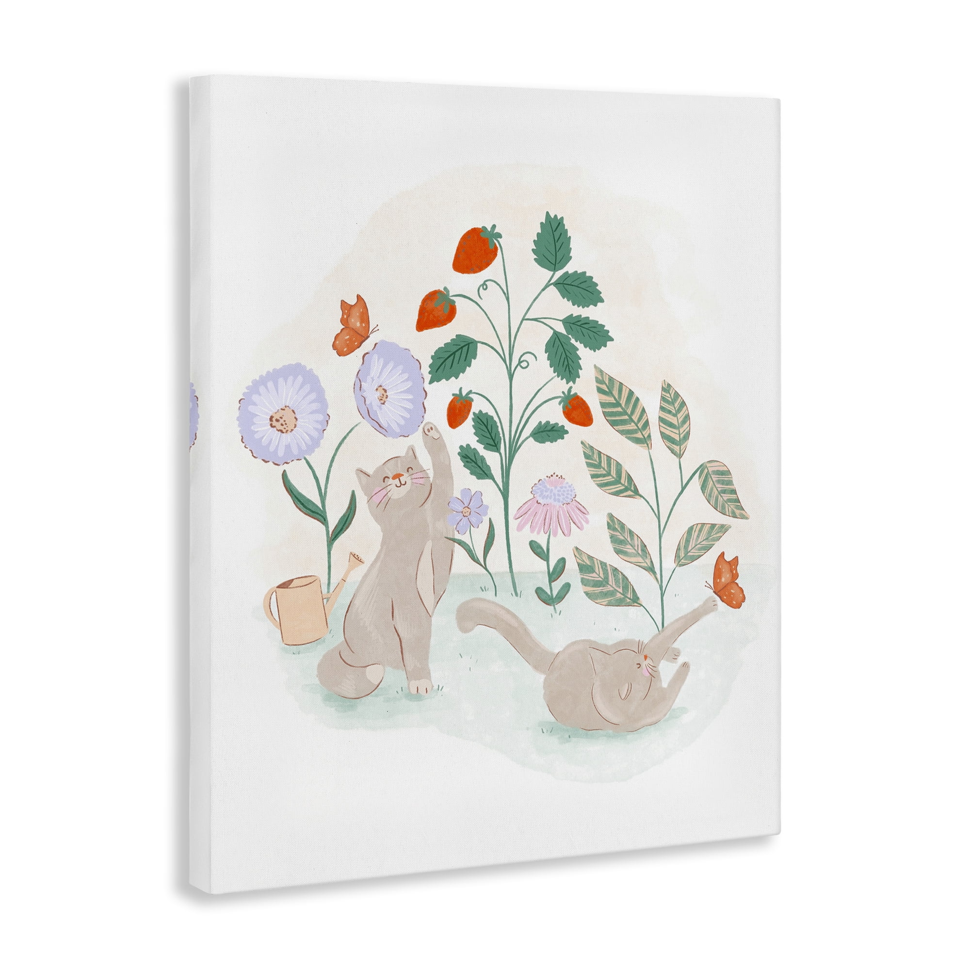 Stupell Industries Cats Playing in Garden Animals & Insects Painting Gallery Wrapped Canvas Art Print Wall Art, 16 x 20
