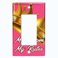 thumbnail image 2 of Metal Light Switch Plate Outlet Cover (My Room My Rules Crown Pink Tilted - Single Rocker), 2 of 2