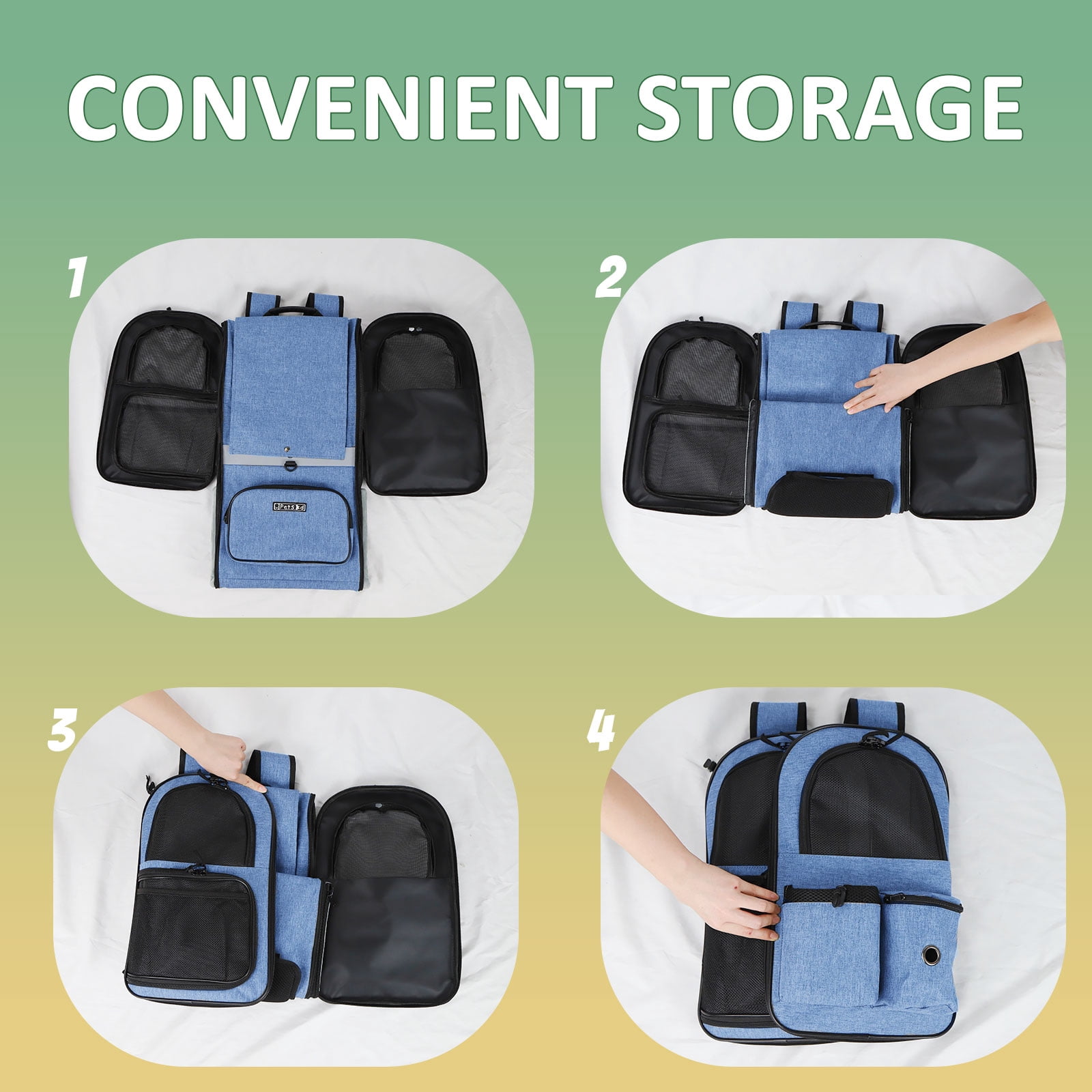 PETSKD Pet Carrier Backpack for Dogs Cats, 13x11x16.5 inches Outdoor Travel Backpack with with Safety Lock Zipperl, Large Space Foldable Backpack for Pets Under 20 lbs, Blue