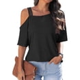 thumbnail image 5 of Conairie Women Cold Shoulder Tops Loose Solid Short Sleeve T-Shirt Breathable Beach Vacation Clothes Summer 2026 Black L, 5 of 7