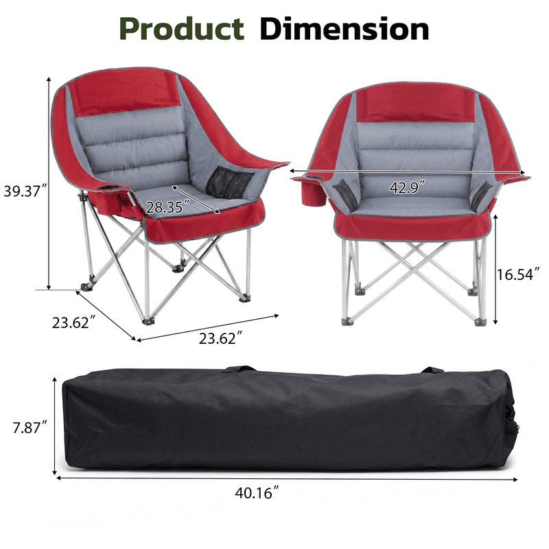 Simple Deluxe Extra Oversized Outdoor Foldable Camping Chair, with Cup Holder and Carrying Bag, Camping Chair with 500lbs Capacity and Sturdy Material, Suitable for Beaches, Hiking and Camping, Red