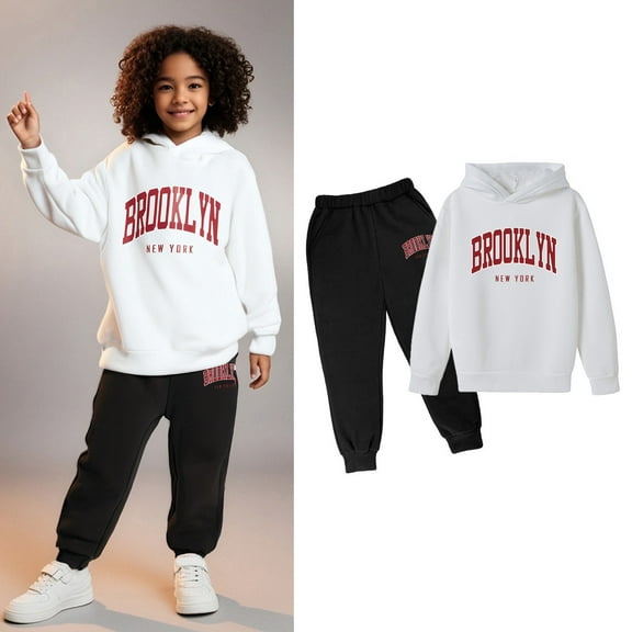 Kids Boys Girls Active Sweatsuit,2 Piece Long Sleeve Letter Pattern Basic Hoodie Sweatpants Set Winter Clothes Boys Jogger Set 3-4 Years