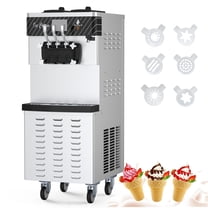 Entcook 3 Flavors Commercial Ice Cream Maker, 5.8-8 Gal/H Freestanding Soft Serve Ice Cream Yogurt Machine with Caster Wheels